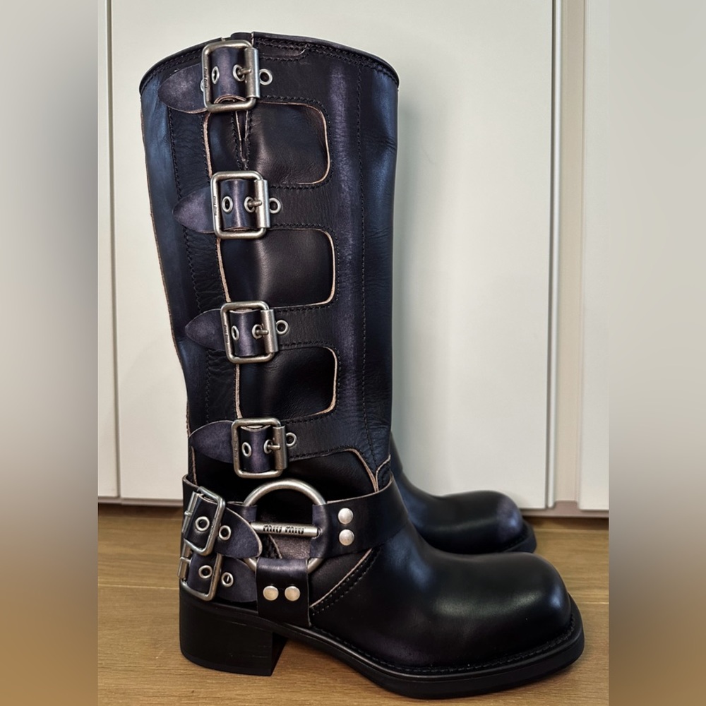 Miu Miu Tall Moto Boots Size 38 Worn once. Excellent Condition Runway Favorite